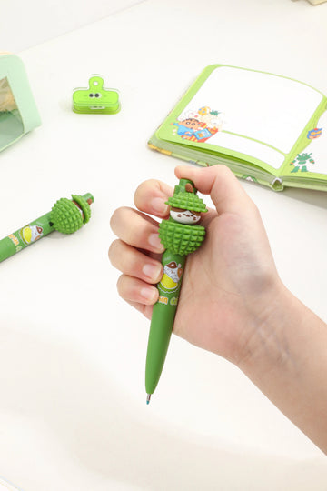 Kiwoo Green Cat Durian click Pen – Fun Cartoon Stationery