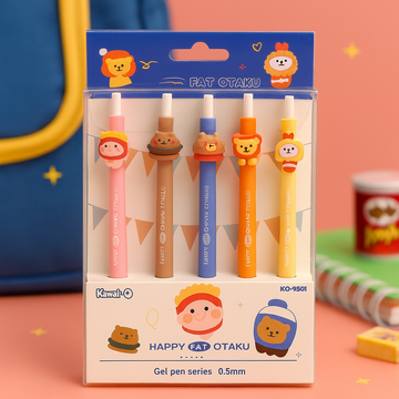 Kiwoo Happy Fat Otaku Pens 🖊️ 🤠 (Pack of 5)